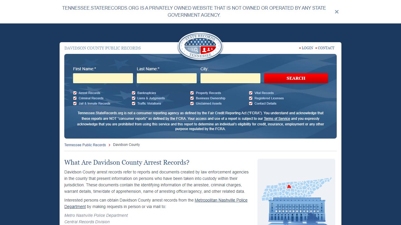 Davidson County Arrest, Court, and Public Records | StateRecords.org